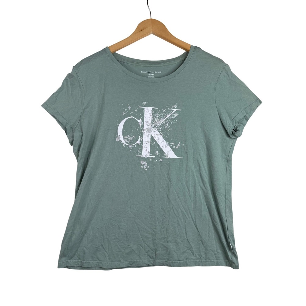 Calvin Klein Logo Short Sleeve‎ Shirt size XXL Green